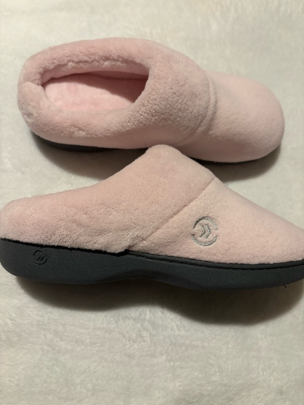 isotoner Black Rubber-Sole Plush Slippers